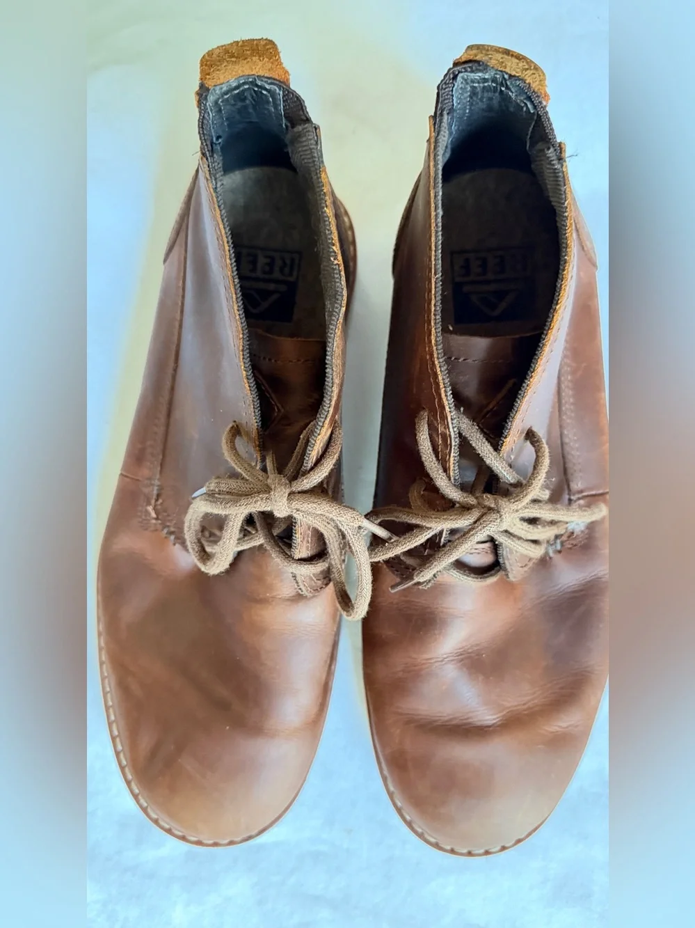 REEF Leather Chukka Boots Men US 10 Brown Portugal Cork Insole
